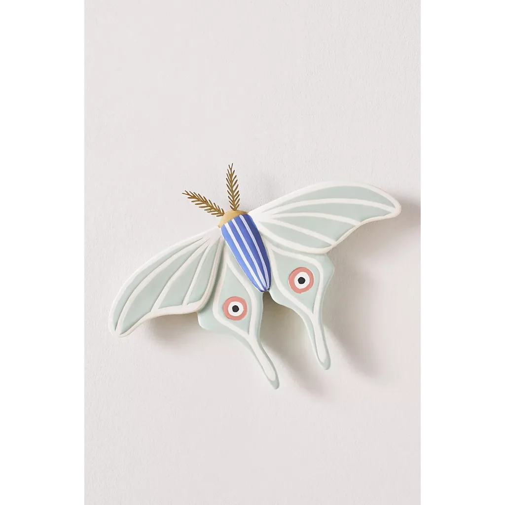 Sculpted Luna Moth Ceramic Wall Art Charm