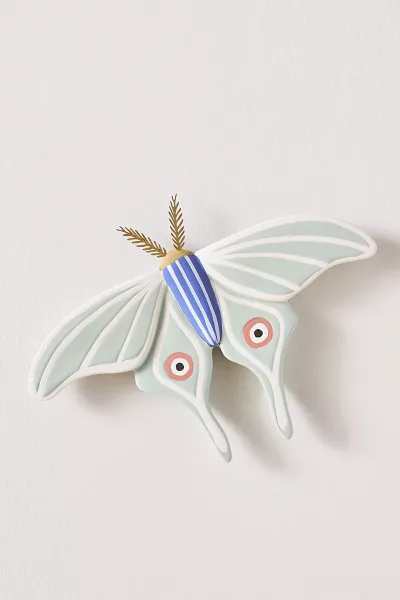 Sculpted Luna Moth Ceramic Wall Art Charm