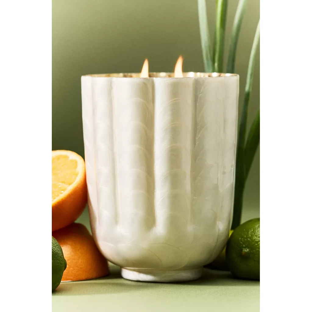 Capri Blue Volcano Scalloped Capiz Glass Candle