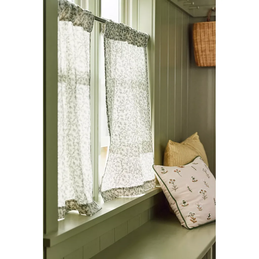 Irena Cotton Linen Floral Cafe Curtains, 4 Panels