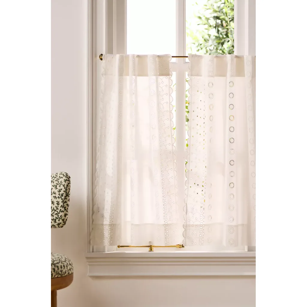 Sigrid Cotton Embroidered Scalloped Cafe Curtain, 4 Panels
