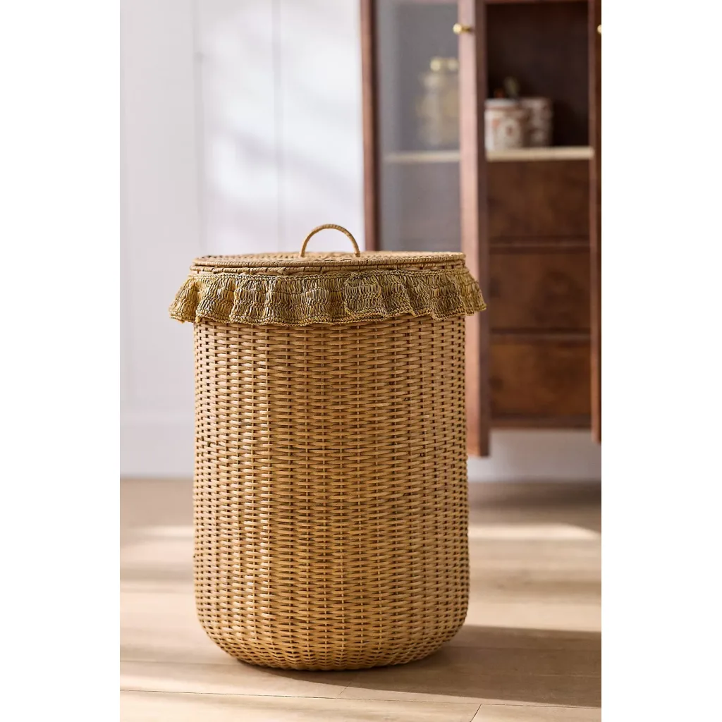 Estelle Ruffle Rattan Hamper