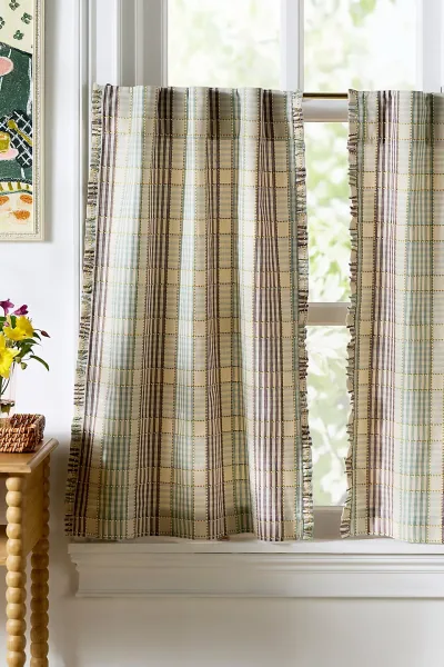 Tucker Plaid Ruffle Edge Cotton Cafe Curtains, 2 Panels