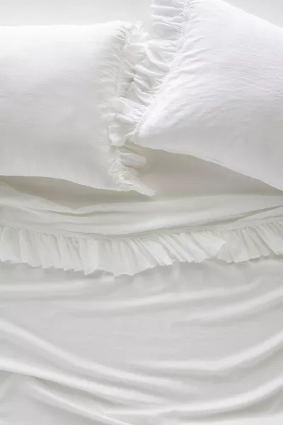Organic Cotton Spa Sateen Ruffled Duvet Cover Neutral Stripe 2