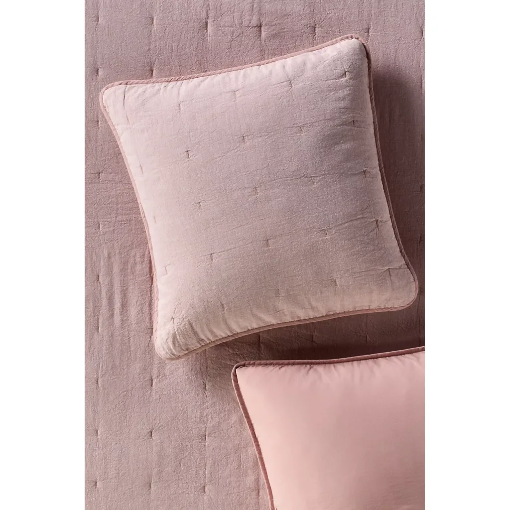 Pink Linen Cotton Yarn Dyed Quilted Euro Sham