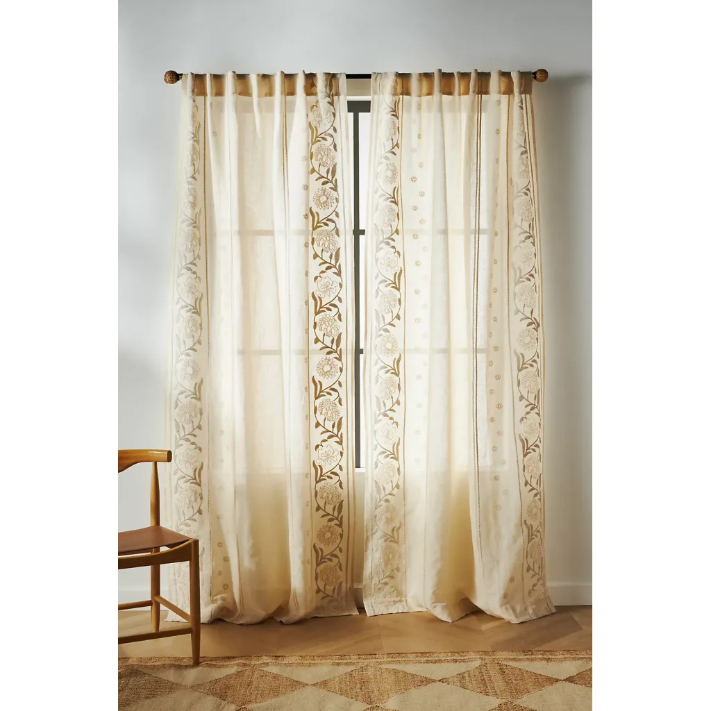 Manette Embroidered Cotton Linen Sheer Curtain