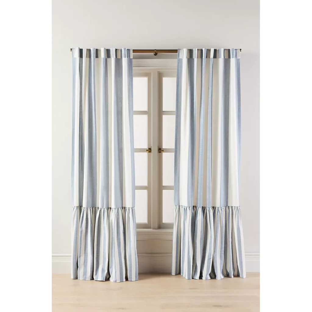 Peggy Cotton Ruffle Striped Curtain, Four Panels