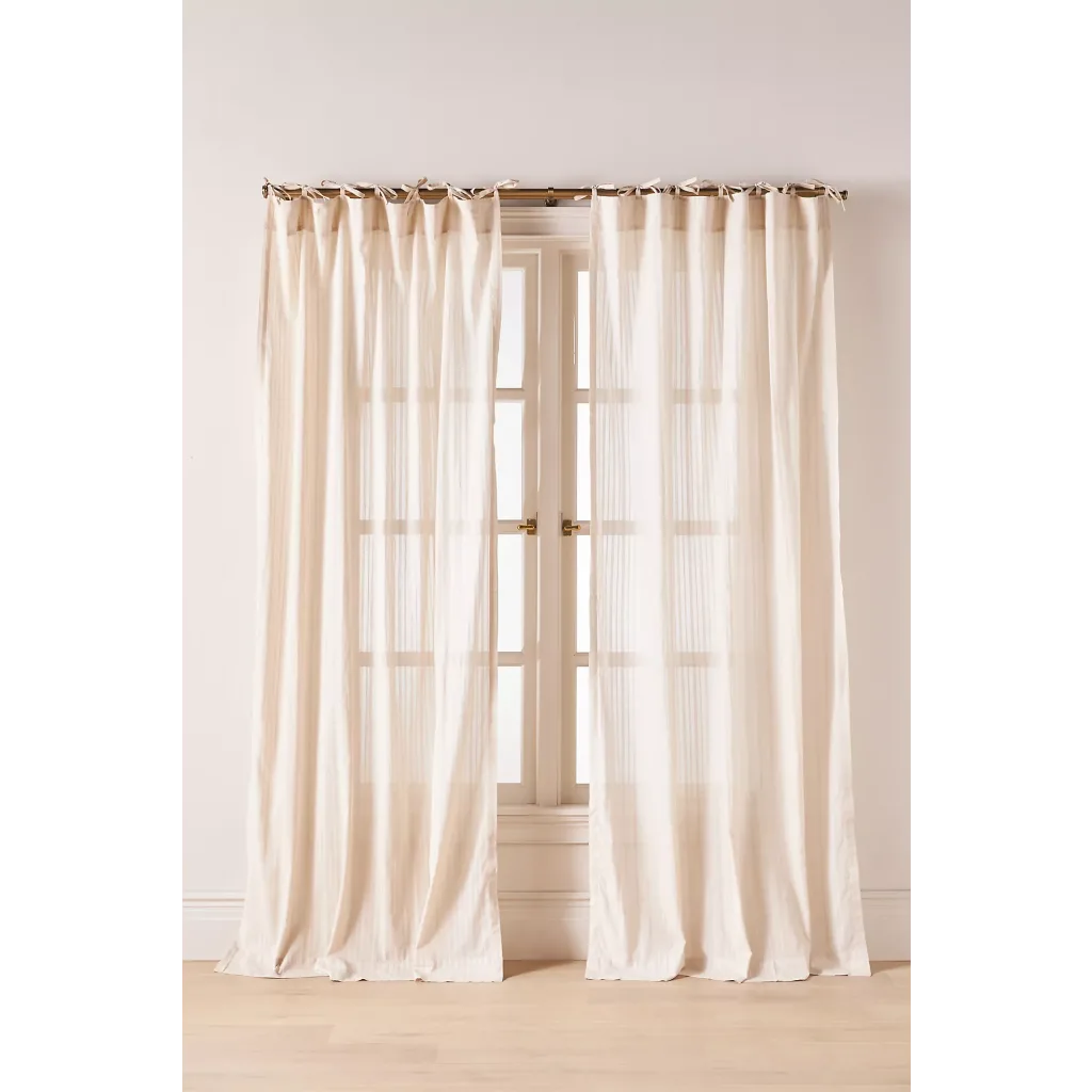 Cotton Dobby Striped Sheer Tie-Top Curtains