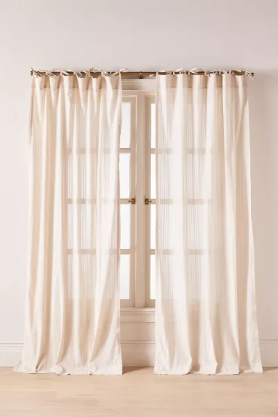 Cotton Dobby Striped Sheer Tie-Top Curtains