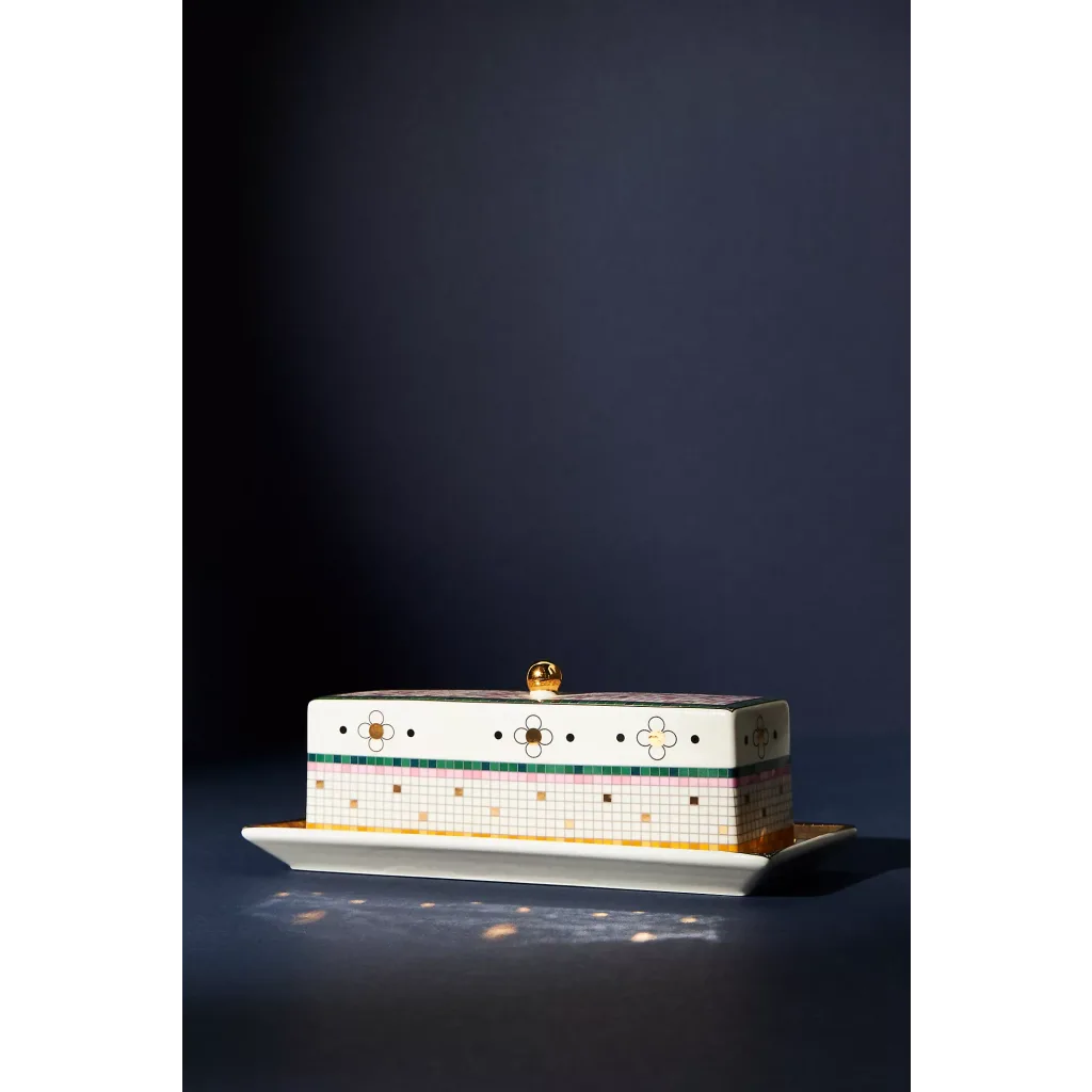 The Bistro Tile Stoneware Butter Dish: Garden Edition