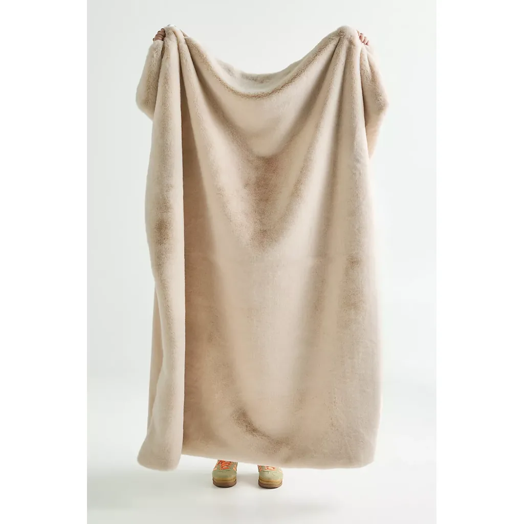 Sophie Faux Fur Throw Blanket Camel