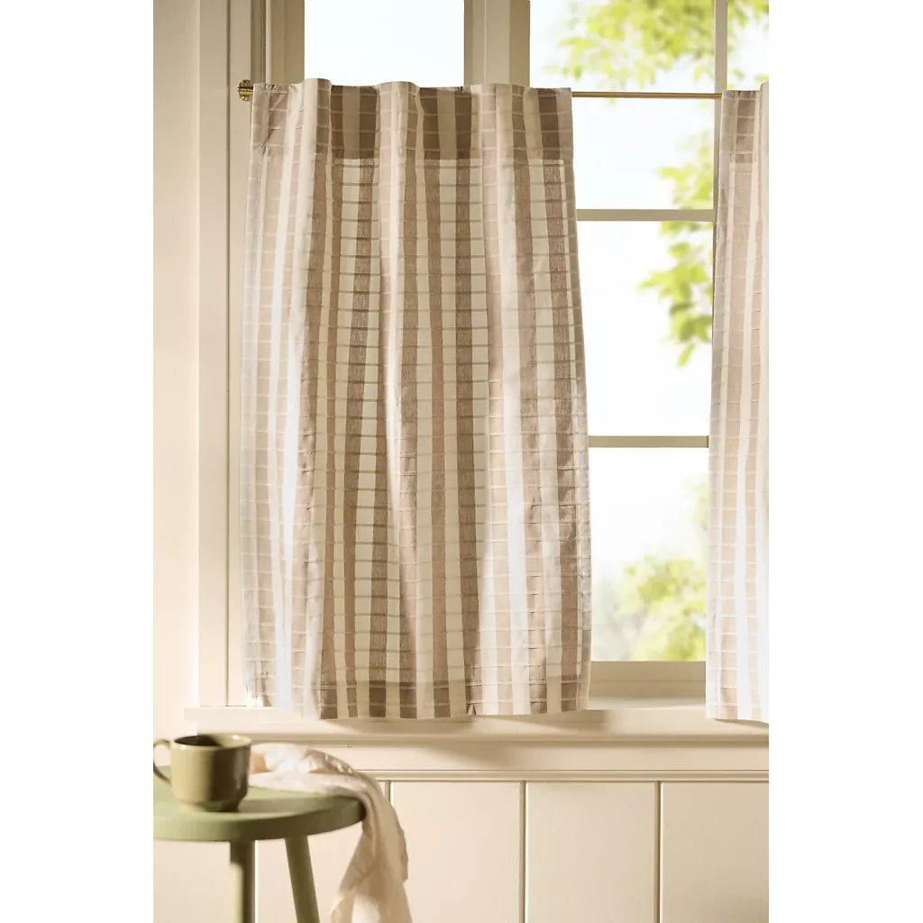 Taupe Cotton Woven Stripe Café Curtains, 2 Panels