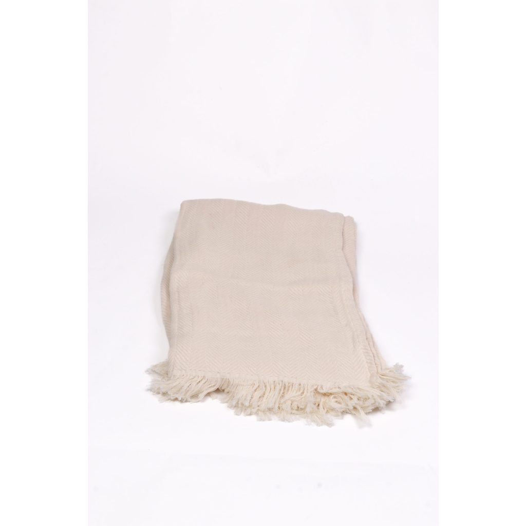 Cream Chevron Fringe Edge Throw Blanket