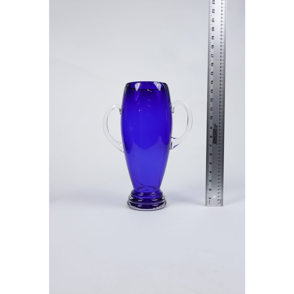 Blue Glass with Clear Handles Vase