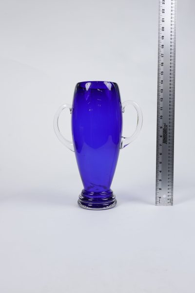 Blue Glass with Clear Handles Vase