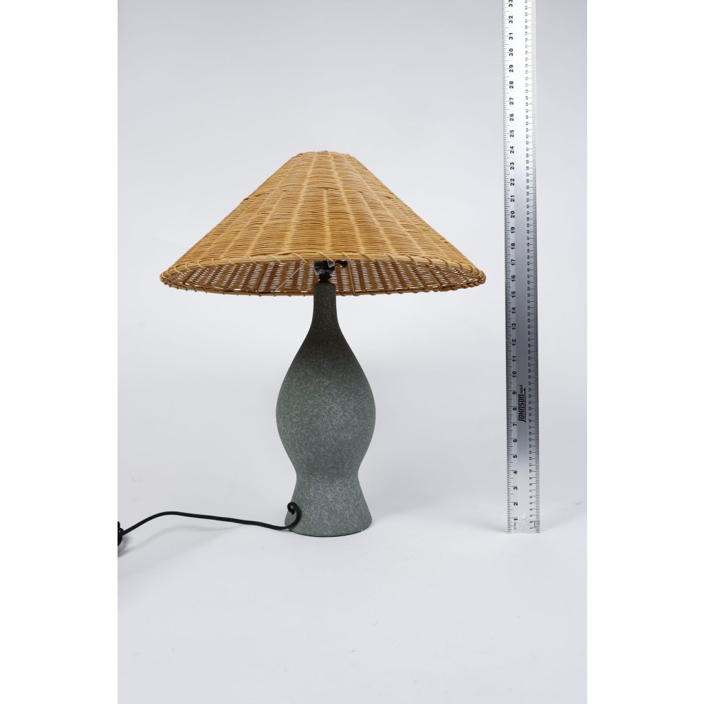 Blue Textured Lamp Base with Rattan Shade