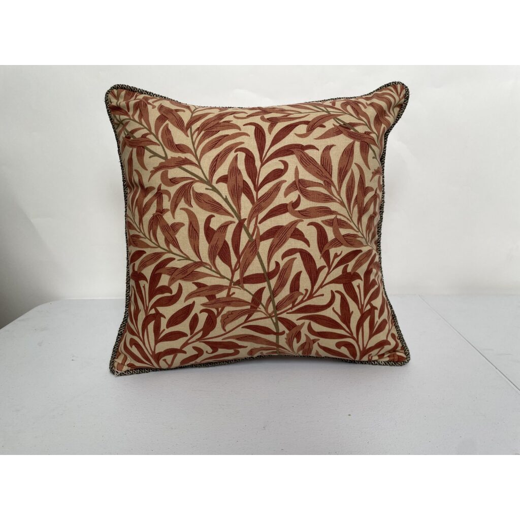 Morris & Co Beige and Red Square Leaf Pillow