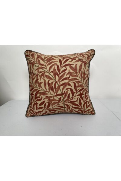 Morris & Co Beige and Red Square Leaf Pillow