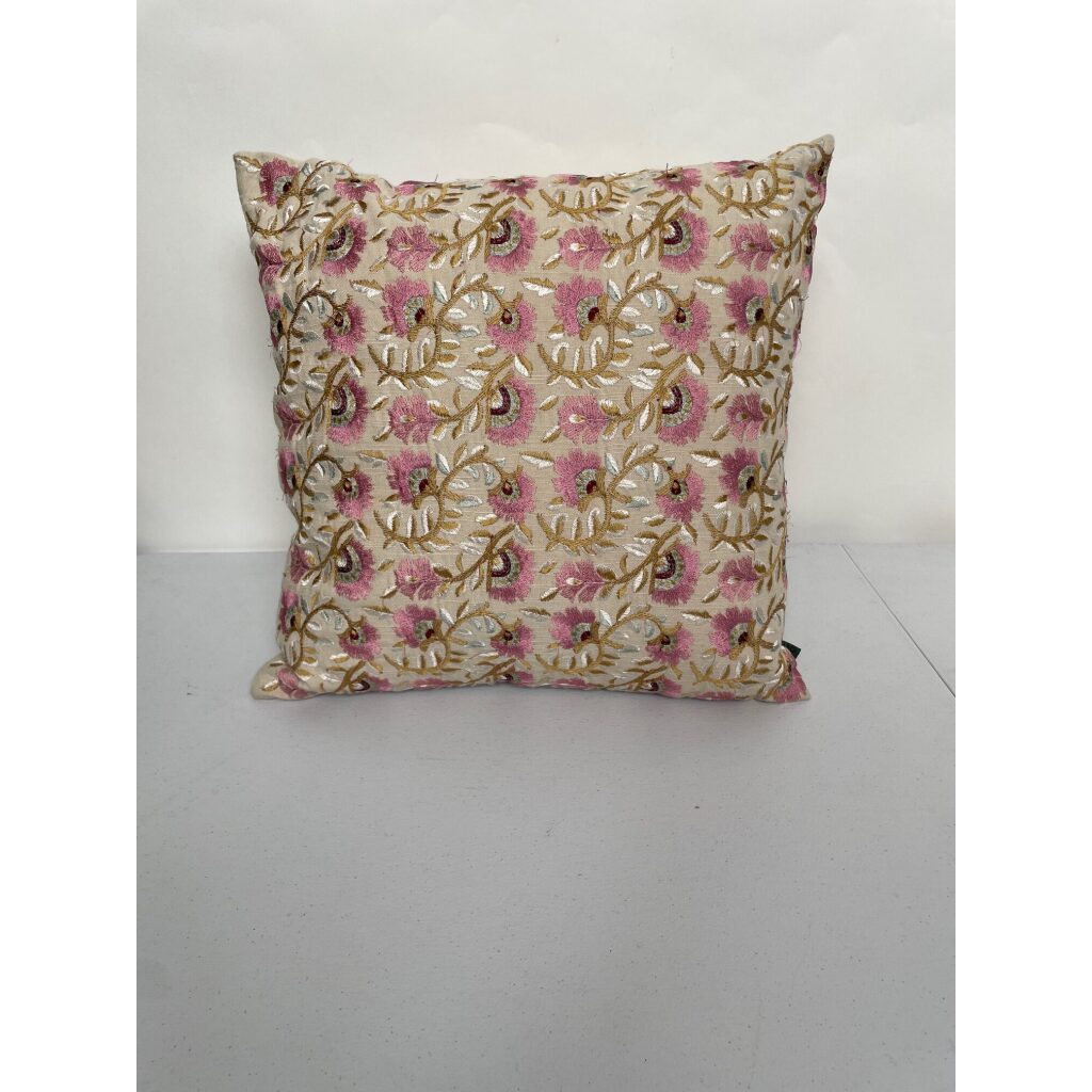 Morris & Co Pink and Orange Floral Square Throw Pillow