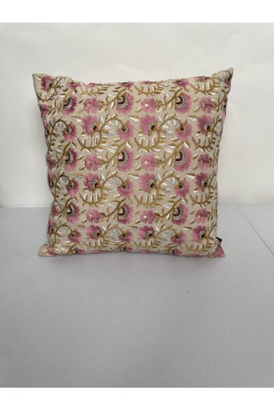 Morris & Co Pink and Orange Floral Square Throw Pillow