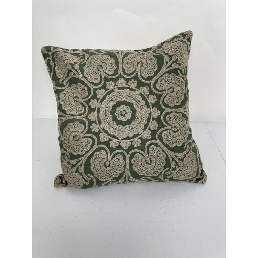 Morris & Co Green and Beige Square Floral Throw Pillow