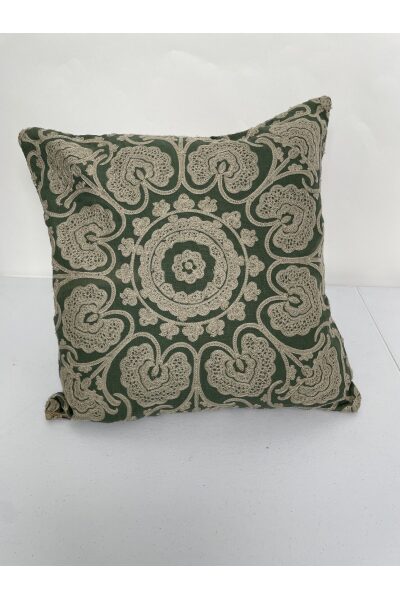 Morris & Co Green and Beige Square Floral Throw Pillow