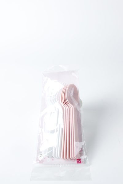 White and Pink Plastic Spoons and Forks