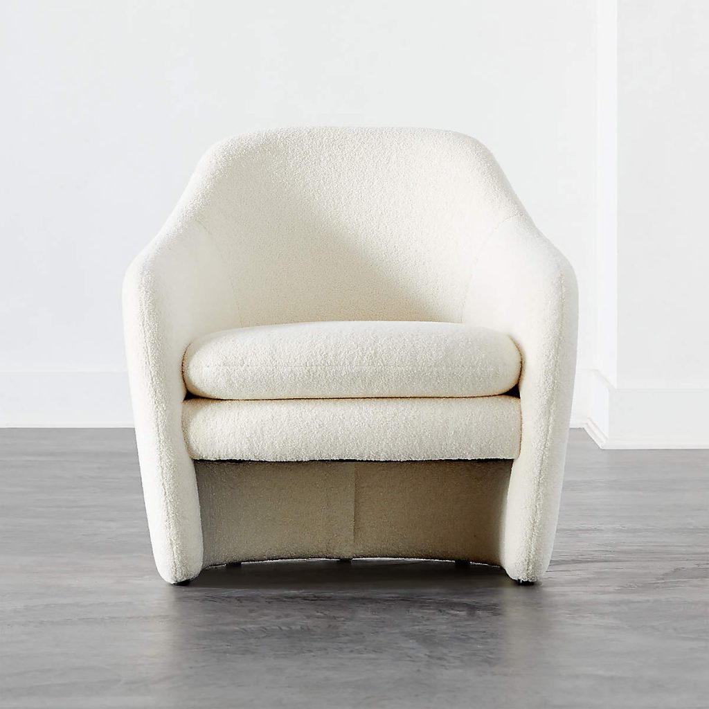 CB2 White Boucle Pavia Lounge Chair