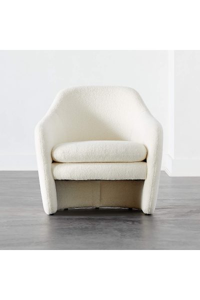 CB2 White Boucle Pavia Lounge Chair