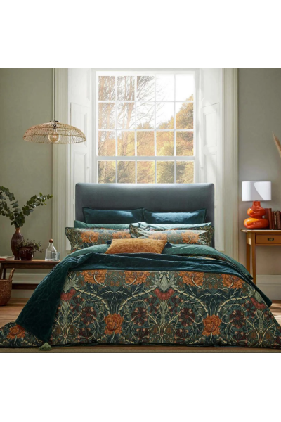 Morris & Co Honeysuckle and Tulip King Duvet Cover Set w/ Oxford Pillowcase Pair