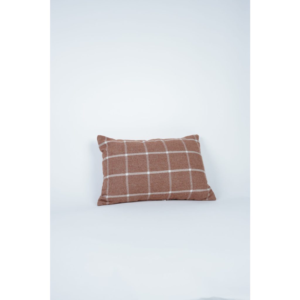 Red and White Linen Lumbar Pillow