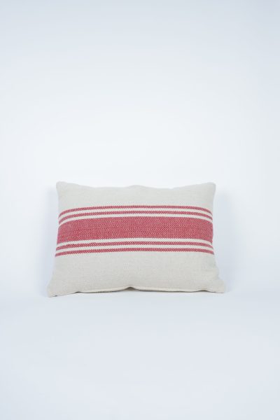Red and White Striped Linen Lumbar Pillow