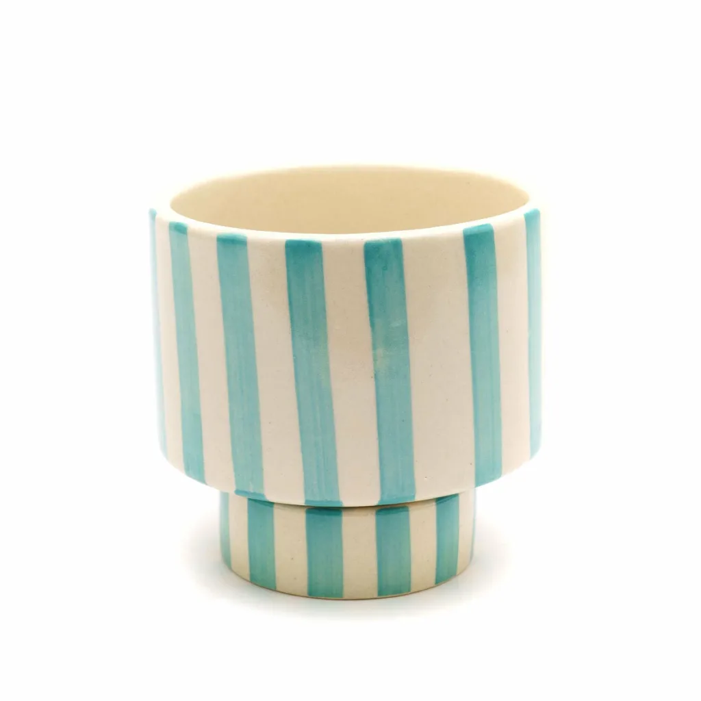 Jungalow Footed Blue Striped Planter