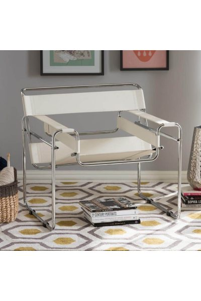 Jericho Wassily White Faux Leather Upholstered Accent Chair